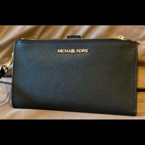 Michael Kors New Double Zipper Black Leather Wallet